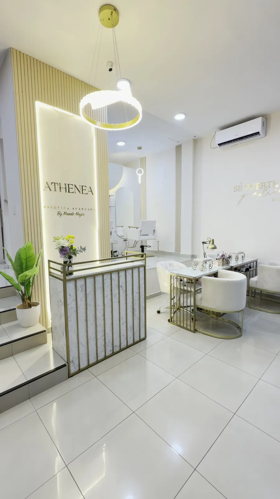 Recepción con el cartel de ATHENEA iluminado